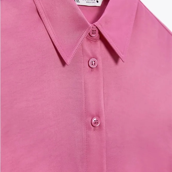 NWT Zara Satin Effect Button Down Blouse, Bright Pink, Med - Picture 7 of 7